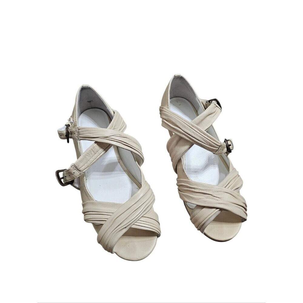 Joe's Leather Cream Leather Strappy Ballet Flats